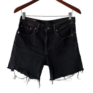 Levi's Black Distressed Denim Shorts with Frayed Hem